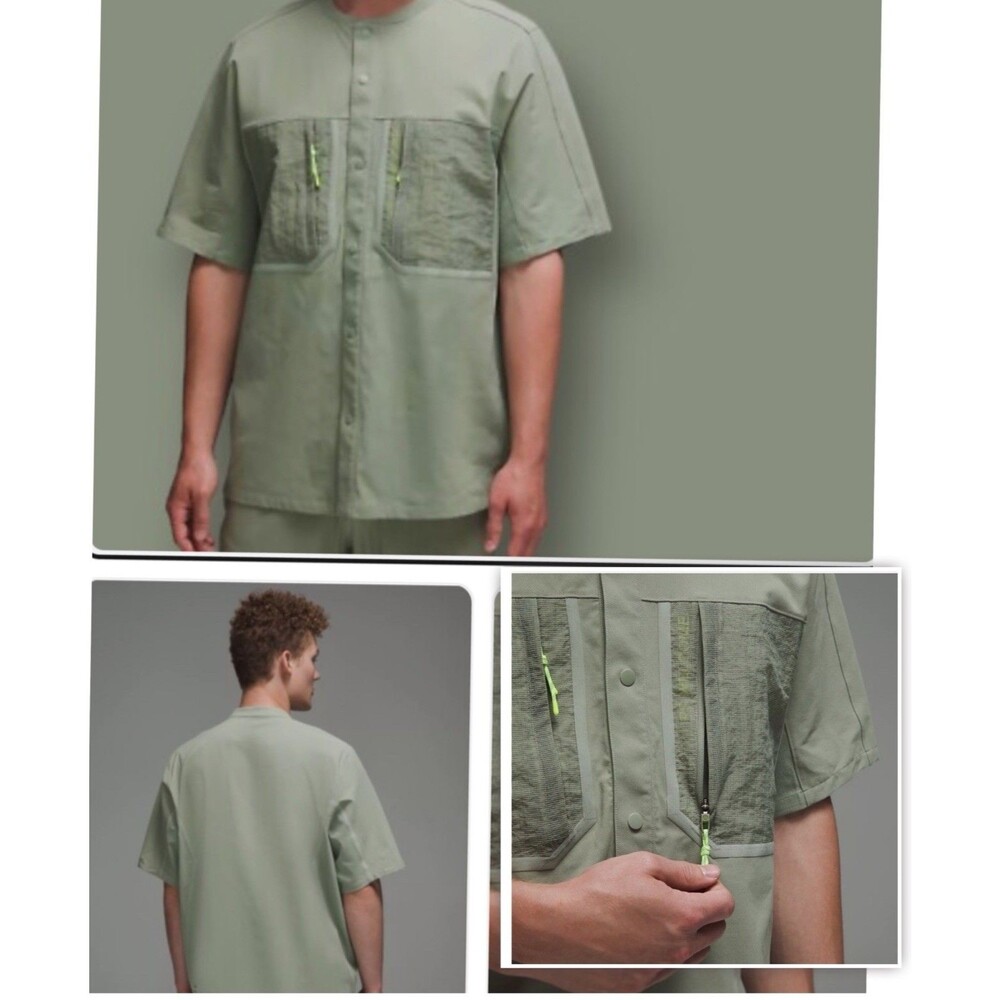Lululemon Men’s M Water Repellent Hiking Short Sleeve Shirt Laurel Green Fishing